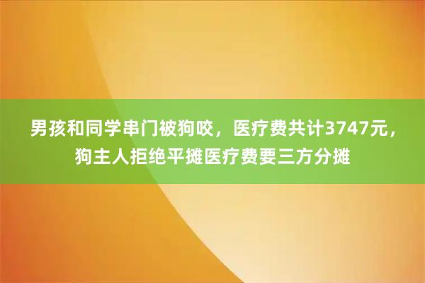 男孩和同学串门被狗咬，医疗费共计3747元，狗主人拒绝平摊医疗费要三方分摊